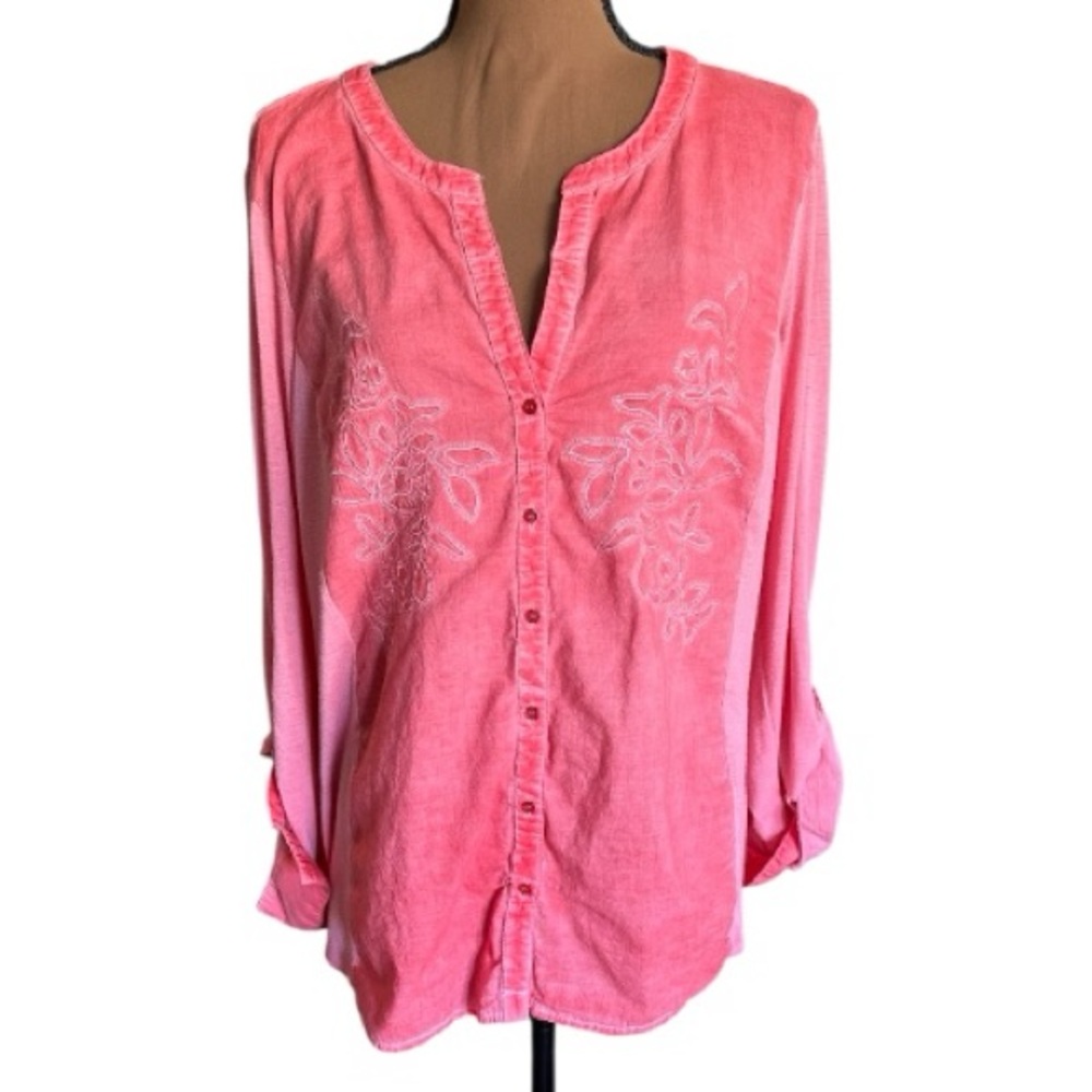 RXB: Coral Embroidered Button-Down Shirt